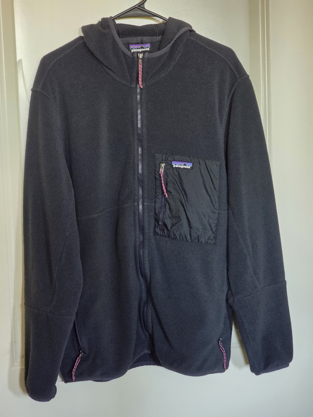 Patagonia Black Hooded Fleece Jacket with Chest Pocket